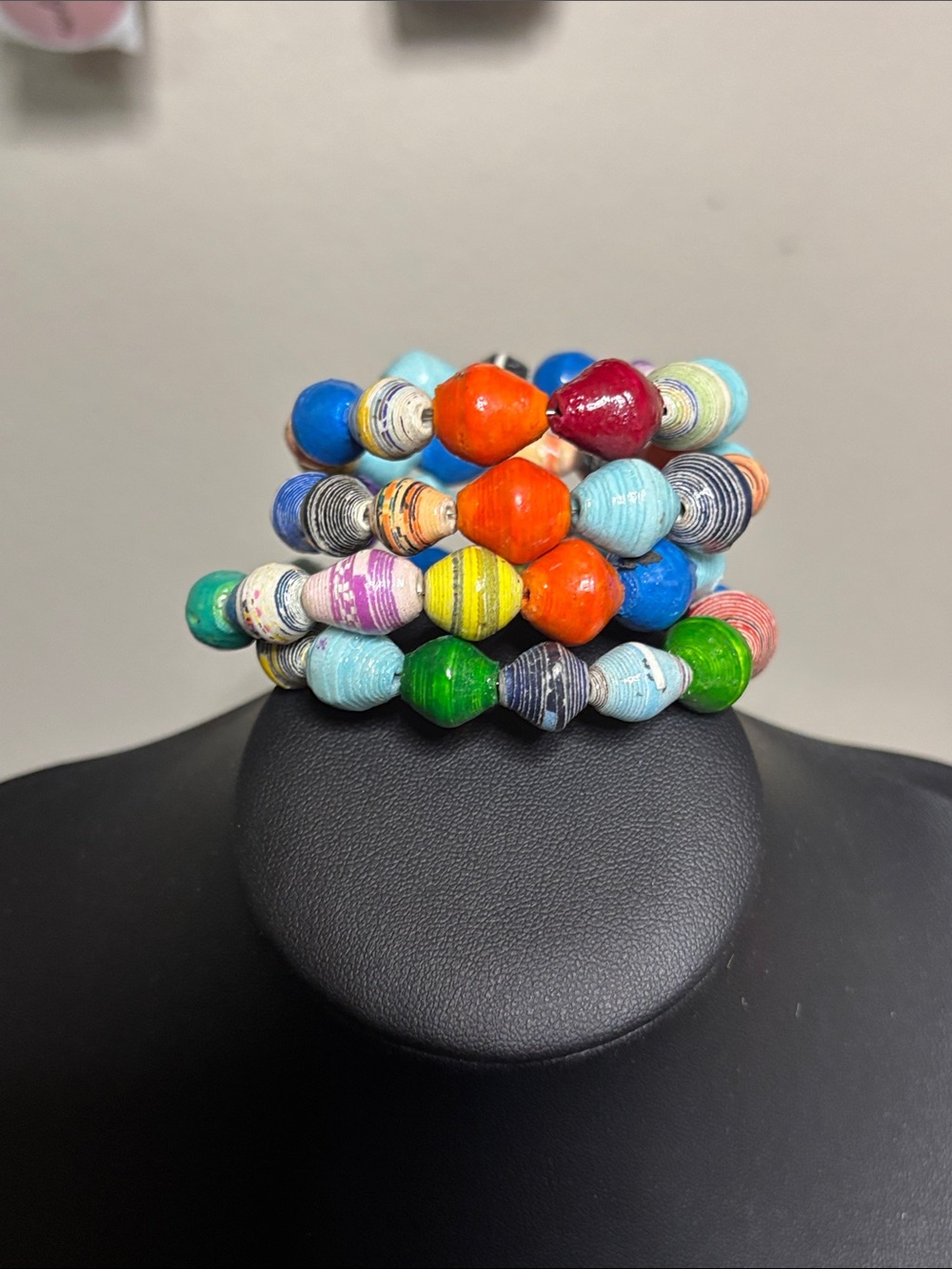 Handmade Multicolor Paper Bead Wire Wrap Bracelet
